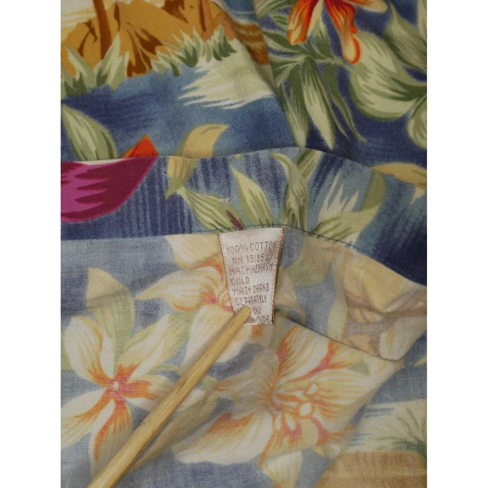 Campia Moda Mens XL Hawaiian Shirt Blue Tropical Hibiscus Palm Tree Cotton‎ XL